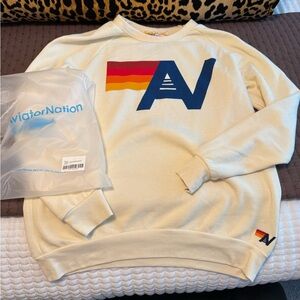 Aviator Nation Unisex Crewneck Sweatshirt with Retro Stripe Logo